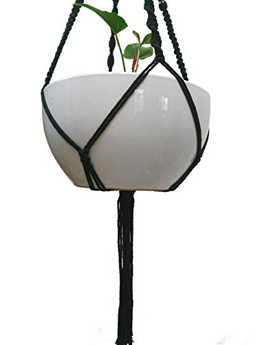 Macrame Plant Hanger & Holder, Hanging Planter 4 Legs Double Deck for 8 inch to 10 inch Two Pots Indoor Outdoor Hanging Planter Cotton Rope 67 Inch with Metal Ring (Cotton-Black) - color: Natural