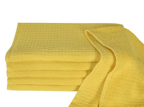 Dish Towels|Kitchen Dish Cloths Two-Sided Waffle Terry|13x28 Inches 100% Cotton Dish Rags Washing Dishes|Super Absorbent Reusable Quick Drying Dish Towels| 6-Pc Set Lemon Yellow - color: Lemon Yellow-2