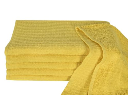 Dish Towels|Kitchen Dish Cloths Two-Sided Waffle Terry|13x28 Inches 100% Cotton Dish Rags Washing Dishes|Super Absorbent Reusable Quick Drying Dish Towels| 6-Pc Set Lemon Yellow - color: Lemon Yellow-2