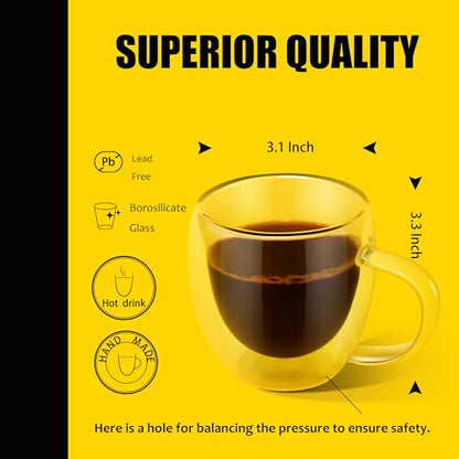 PunPun 8.5oz/250ml Espresso Cups, Double Wall Insulated Glass Cups, Set of 2 - color: 250ml / set of 2