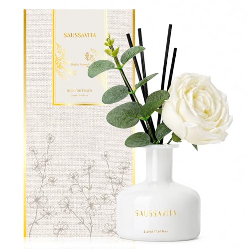 Reed Diffuser Set 7.10 oz Clean Linen Scented Air Freshener for 120 Days | Room Freshener, Decorative Flower, 7 Sticks, Long Lasting Home Fragrance, Bathroom Decor, Valentine's Day Gifts for Women - color: Clean Linen