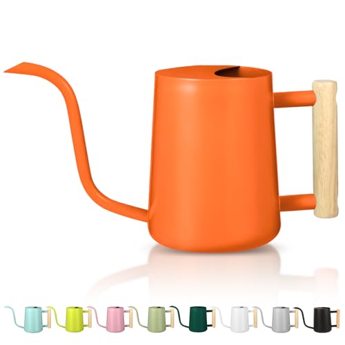 Watering Can Indoor Plants, 35oz Small Stainless Steel Metal Watering Can Modern Decorative Watering Pot with Long Spout for Indoor House Plant Bonsai Garden Flowers (Orange) - color: Orange