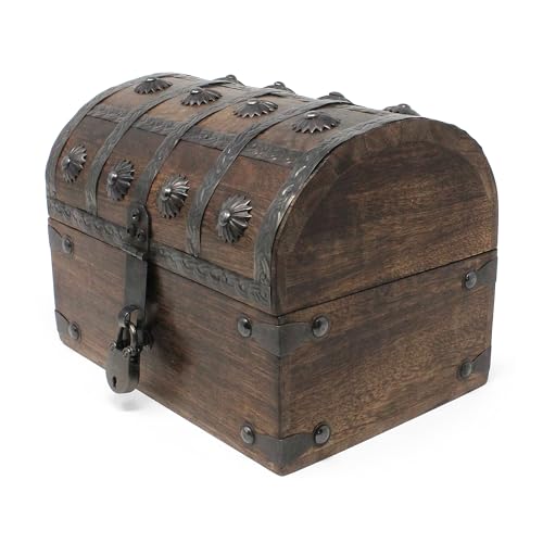 Keepsake Wooden Treasure Chest with Antique Jewelry Lock and Key (Large 8 x 6 x 6), SH23353-L - size: Large 8 x 6 x 6"