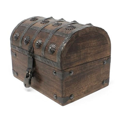 Keepsake Wooden Treasure Chest with Antique Jewelry Lock and Key (Large 8 x 6 x 6), SH23353-L - size: Large 8 x 6 x 6"