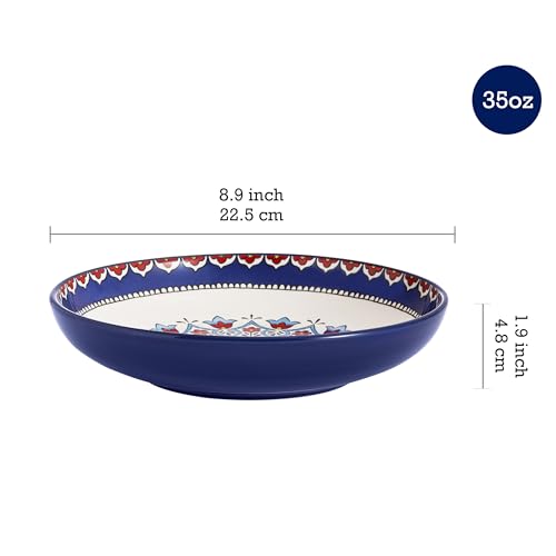 Bico Boho Totem Pasta Bowls, 35oz Salad Bowl Set of 4, Large Ceramic Serving Dinner Bowls for Soup and Cereal, Microwave and Dishwasher Safe, Gift for Housewarming and Thanksgiving - color: Boho Totem