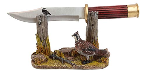 Ebros Rustic Open Country Quail Hen Bird Display Holder Statue With Decorative Shotgun Shell Casing Handle Blunt Blade Dagger Knife Figurine Set Centerpiece Decor Letter Opener Quails Farmhouse Accent