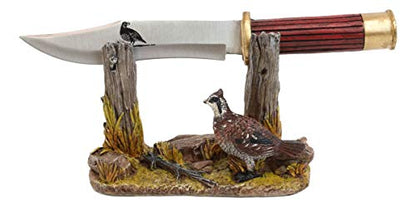 Ebros Rustic Open Country Quail Hen Bird Display Holder Statue With Decorative Shotgun Shell Casing Handle Blunt Blade Dagger Knife Figurine Set Centerpiece Decor Letter Opener Quails Farmhouse Accent
