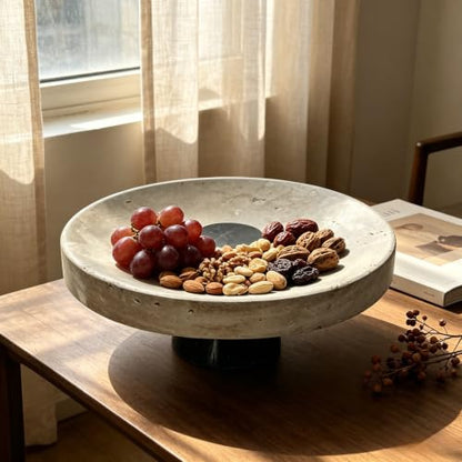 Large Natural Travertine Marble Pedestal Tray 10.2" x 10.2" x 4.3", Footed Decorative Stone Bowl, Coffee Table Centerpiece, Entryway Catchall Vanity Organizer Tray - size: 10.24*4.33in