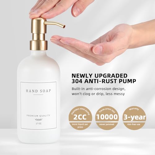 Soap Dispenser Bathroom - Dish and Hand Soap Dispenser Set, Glass Soap Lotion Dispenser with Pump for Kitchen with Tray, Waterproof Labels, 2 Lotion White Bottle/Gold Pump N - color: White Bottle/Gold Pump N+ Tray + Funnel