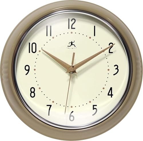 Infinity Instruments LTD. Retro 9 inch Silent Sweep Non-Ticking Mid Century Modern Kitchen Diner Wall Clock Quartz Movement Retro Wall Clock Decorative (Latte)… - color: Latte, size: 9.5 Inch