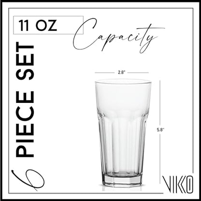 Vikko Drinking Glasses, 11 Ounce Glass Cups, Durable Glasses Drinking Set of 6, Tall Water Glasses, Stackable Highball Glasses, Heavy Base Tumblers & Water Glasses, Dishwasher Safe Cups - style: 11 Ounce- Set of 6