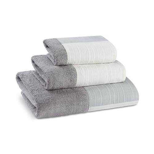 Zahari Home Modern Line Towel Set - 3-Piece Bath Ensemble with Unique Design - Luxury Bath, Hand, and Wash Towels - Contemporary Decor for Beautiful Bathroom - color: Grey