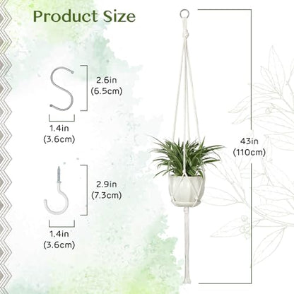AOMGD 6 Pack Macrame Plant Hanger Indoor Hanging Planters, 43", Ivory | Indoor Outdoor, Includes 6 S Hooks and 6 Hook Nails, Hanging Plant Holder, Boho Home Decor