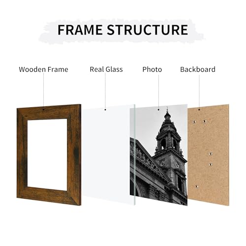 4x6 Collage Picture Frames Set of 2, Rustic Wooden Real Glass Vertical Hanging 3 Opening 4 by 6 Photo Frame, Brown - color: Brown, size: Vertical-4x6 in