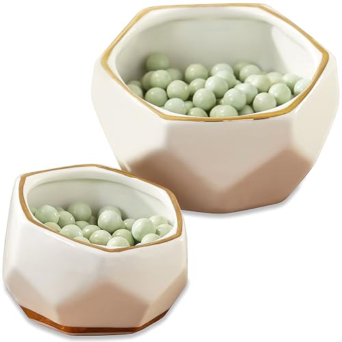 Kate Aspen Geometric Ceramic Planters Decorative Bowls, Small & Medium (Set of 2) , White - size: Small & Medium