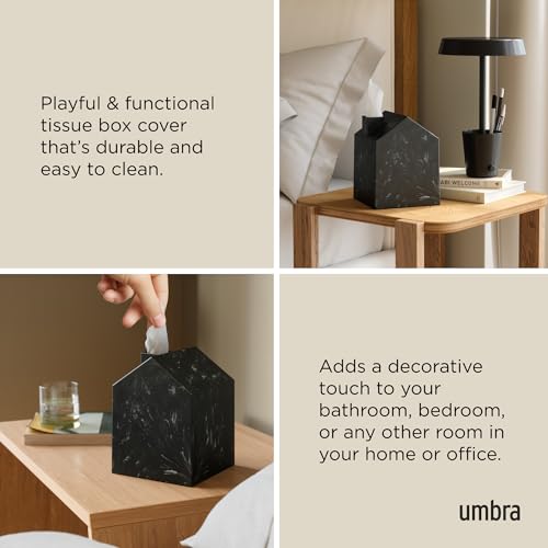 Umbra Casa Tissue Box Cover â€“ Modern House-Shaped Tissue Box Holder for Standard Square Boutique Tissue Boxes, Ocean Materials® Plastic, Bathroom & Home Décor, Ocean Black | Easy wipe clean, fits standard cube, bathroom and bedroom, low carbon footprint