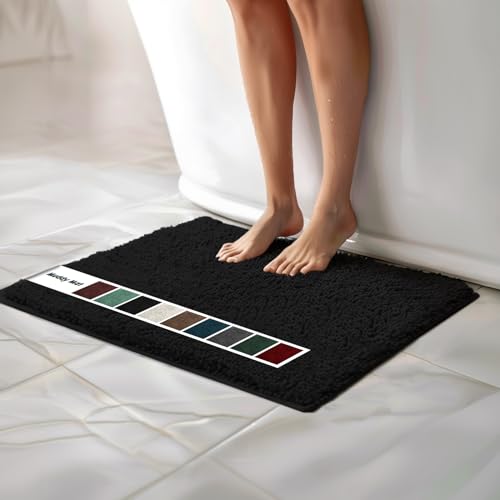 Muddy Mat Chenille Bathroom Rugs Quick Dry Microfiber Mats Non Slip Washable, Extra Thick, Soft and Highly Absorbent Bath Mats for Bathroom, Kitchen, and Shower Floor - Black Medium 30"X19" - color: Black, size: 19" x 30"