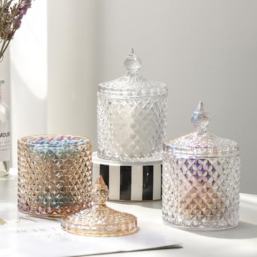 Colorful Crystal Glass Candy Snack Barrel Storage Jar Embossed Luxury Cookie Buffet Canister With Lids Jewelry Box Jar Biscuit Containers(Clear) - color: Cylinder-Clear