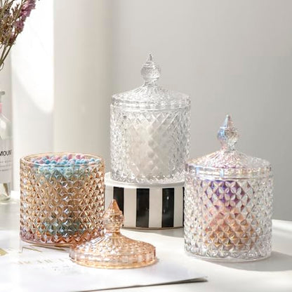 Colorful Crystal Glass Candy Snack Barrel Storage Jar Embossed Luxury Cookie Buffet Canister With Lids Jewelry Box Jar Biscuit Containers(Clear) - color: Cylinder-Clear