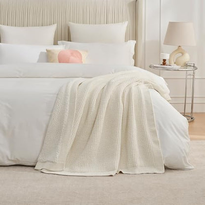 Reversible Waffle Weave Throw Blanket, Chenille Knit with Warm Sherpa, Soft Cozy Blanket for Couch, 50"x60", Ivory - color: Waffle-ivory