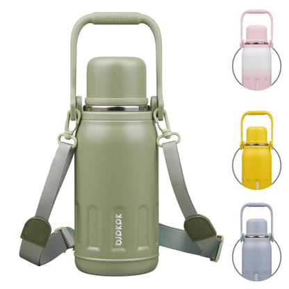 BJPKPK Stainless Steel Insulated Bottle with Handle & Strap, 27oz | Leak-proof vacuum insulation keeps drinks cold/hot for hours. BPA-free, dishwasher safe. Includes handle & strap. Army Green. - color: Army Green, size: 27 Ounces