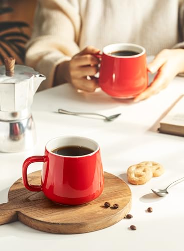 Teocera Ceramic Coffee Mug Set of 4-12 oz Coffee Mugs with Large Handles for Hot or Cold Drinks Like Latte, Cocoa, Tea or Juice - Smooth Ceramic, Dishwasher Safe, Red - color: Red
