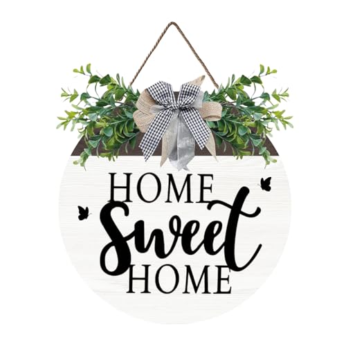 Wooden Welcome Sign For Front Door Home Sweet Home Decor Sign Hanging Home Porch Wall Decor Home Sweet Home Porch Wall Sign with Bow-knot Wreath Gift for Entryway Porch Front Door