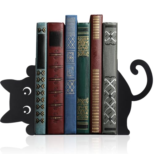 Peeping Cat Metal Bookends Set of 2 Cute Book Ends for Shelves Decorative Bookshelf Home Office Desk Bookshelf Decor Gift for Cat Lovers and Reading Enthusiasts - style: Cute Cat