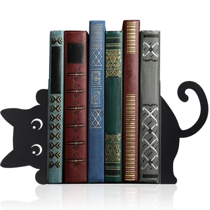 Peeping Cat Metal Bookends Set of 2 Cute Book Ends for Shelves Decorative Bookshelf Home Office Desk Bookshelf Decor Gift for Cat Lovers and Reading Enthusiasts - style: Cute Cat