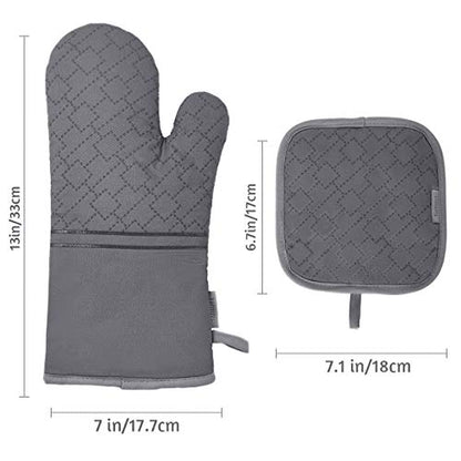 4Pcs Oven Mitts and Pot Holders Set, 572F Heat Resistant Oven Glove, Soft Cotton Lining with Non-Slip Surface for Kitchen Baking BBQ (Grey) - color: Gray