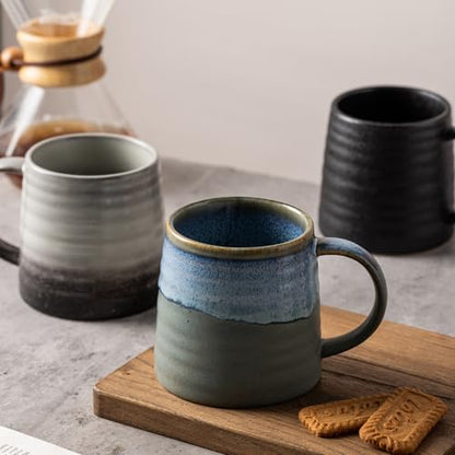 15.5oz Large Heavyweight Ceramic Mug, Reactive (Blue-Grey) | 15.5oz Medium-Large, Heavy Weighted Stoneware, Reactive Transmutation Glaze, Microwave & Dishwasher Safe, Gift Box - color: Blue-Grey