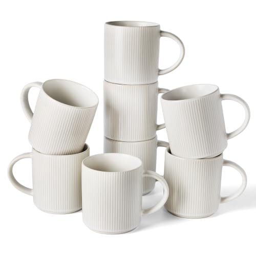 famiware Coffee Mug Set of 8, Star 16 oz Large Mugs Cup Set with Handle | Ceramic Mug for Coffee, Latte, Tea, Stackable Drinkware Set, Microwave & Dishwasher Safe, Matte White - color: Matte White, size: 8 Count (Pack of 1)