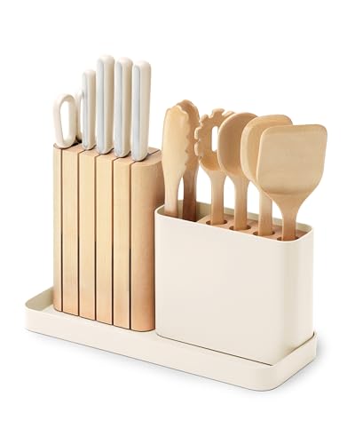 Caraway 14-Piece Kitchen Prep Tool Set with Knives & Utensils | Knife Set & Wooden Utensil Set, Made with Premium German Steel Blades & FSC-Certified Birch Wood, Non-Toxic Materials, Cream - color: Cream
