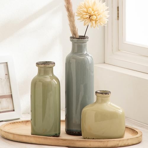 Bud Vase Set of 3, Ceramic Flower Vase Set for Modern Home Decor | Small Decorative Vases with Ice Crack Finish, Ideal for Centerpieces, Pampas Grass, Farmhouse Table, Office,Shelf Decoration - color: 202-1