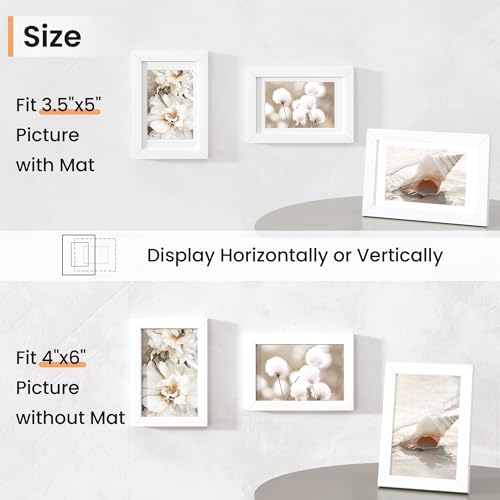 4x6 inch Picture Frame, 4x6 Photo Frames with 3.5x5 Removable Mat - High Definition Plexiglass - Vertical and Horizontal Display - Wall Hanging Frame - White, 12 Pack - color: White, size: 4x6, 12P