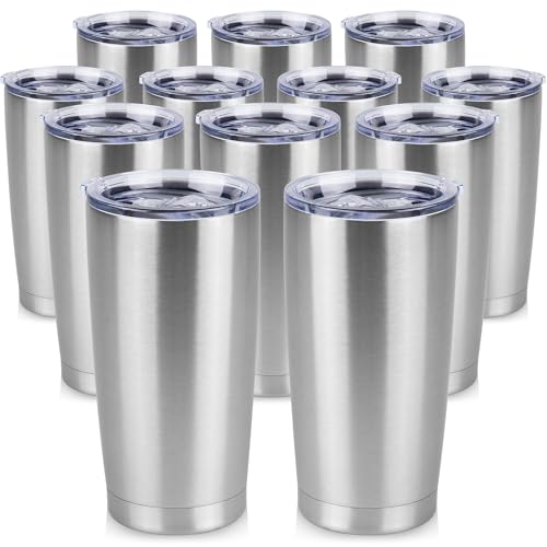 20 oz Tumbler Stainless Steel Tumblers Bulk with Lid Double Wall Insulated Coffee Tumbler Cups for Hot & Cold Drinks Powder Coated Travel Coffee Tumbler Mug Metal (Stainless Steel, 12 pack) - color: Stainless Steel, size: 20 ounces (12 pack)