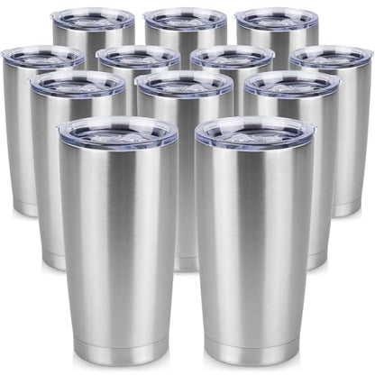 20 oz Tumbler Stainless Steel Tumblers Bulk with Lid Double Wall Insulated Coffee Tumbler Cups for Hot & Cold Drinks Powder Coated Travel Coffee Tumbler Mug Metal (Stainless Steel, 12 pack) - color: Stainless Steel, size: 20 ounces (12 pack)