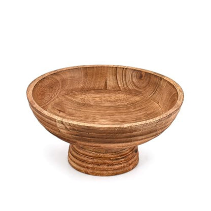 Decorative Bowl Mango Wood Footed Bowl Round Shaped For Fruit,Dessert Platter Tray Centerpieces Home Party (10" X 10'' X 4.75")