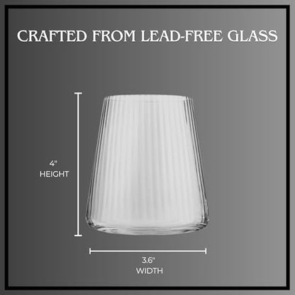 ARTLAND Soho Optic 14.5 oz Double Old Fashion Glass, Set of 4 - Whiskey, Cocktail, Rocks, Barware Drinking Glasses - Elegant Design, Durable Construction, Versatile Use, Dishwasher Safe (Clear) - color: Clear, style: Double Old Fashion Glasses (4-Piece)