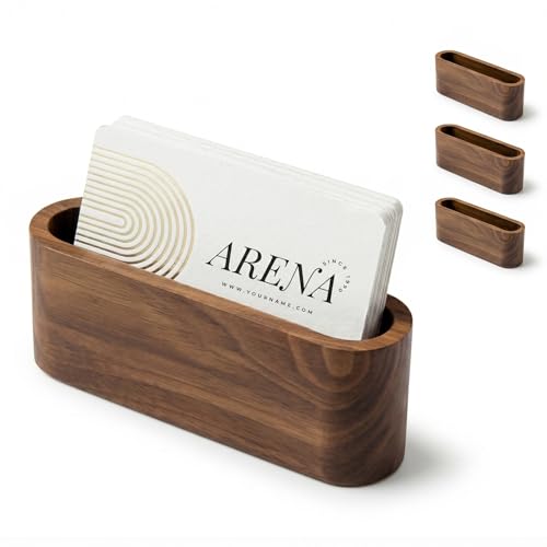 4 Pack Business Card Holder for Desk, Minimalist Office Organizer | Professional Card Display for Stylish Office, Tabletop & Home Decor, Smooth Card Stand Walnut Wooden Holder - color: Elongated-4 pack