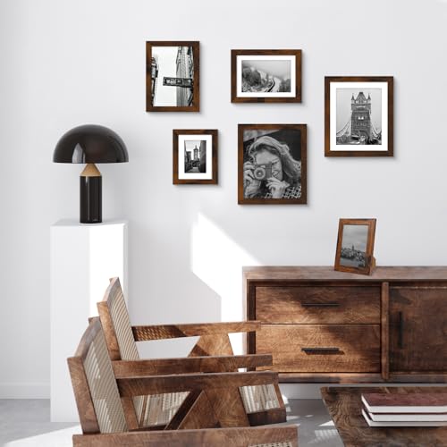 iRahmen 6x8 Picture Frame with Mat 4x6 - High Definition Real Glass Wooden Photo Frames for Tabletop Display and Wall Mounting (Dark Brown, Set of 4) - color: Dark Brown, size: 6X8
