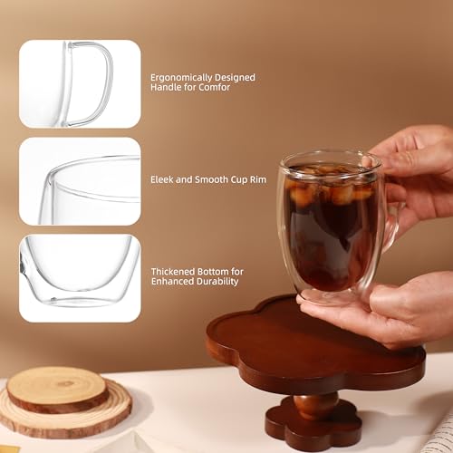 CNGLASS 12oz Double Walled Glass Coffee Mugs,Insulated Glass Mugs with Handle,Clear Espresso Cups for Latte,Cappuccino,Tea Bag,Set of 2 - color: 12oz(2-pack)