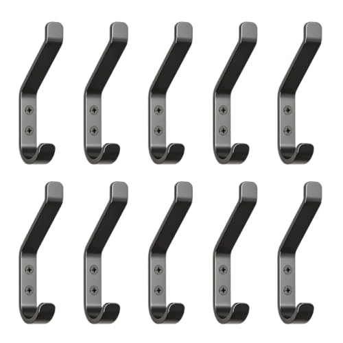 GlazieVault Coat Hooks Wall – Door Hooks (10 Pack) - Heavy Duty Wall Mounted - Premium Design Rust Free Hooks - style: Flat Hooks Black P-10