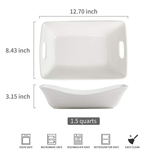 YHOSSEUN Large Serving Bowls with Handles, Serving Dishes For Entertaining | White Serving Dishes, 1.5 Quarts Ceramic Bowl Set Rectangle Serving Platter for Thanksgiving, Set of 2 - style: Rectangle