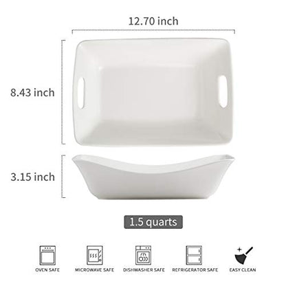 YHOSSEUN Large Serving Bowls with Handles, Serving Dishes For Entertaining | White Serving Dishes, 1.5 Quarts Ceramic Bowl Set Rectangle Serving Platter for Thanksgiving, Set of 2 - style: Rectangle