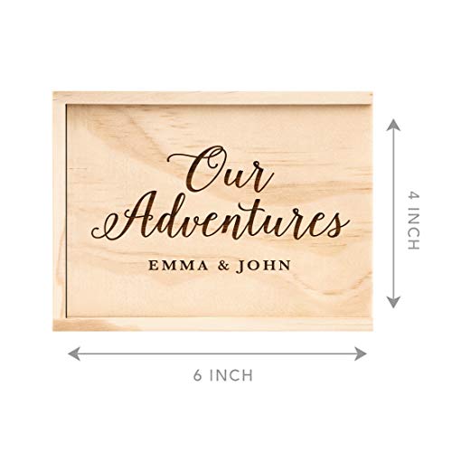 Koyal Wholesale Custom Engraved Cursive Our Adventures Wedding Keepsake Box, 4 x 6 -inch, Custom Names, Natural Wood Keepsake Box with Lid, Gift for Him & Her Photo Album Memory Gift Box - color: Cursive Our Adventures