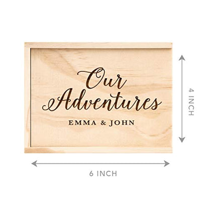 Koyal Wholesale Custom Engraved Cursive Our Adventures Wedding Keepsake Box, 4 x 6 -inch, Custom Names, Natural Wood Keepsake Box with Lid, Gift for Him & Her Photo Album Memory Gift Box - color: Cursive Our Adventures