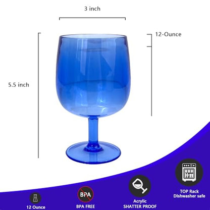 Yalin Set of 6 Unbreakable 12 oz Acrylic Plastic Wine and Water Tumbler Stackable Goblets. (Blue, 12 oz) - color: Blue, size: 12 oz