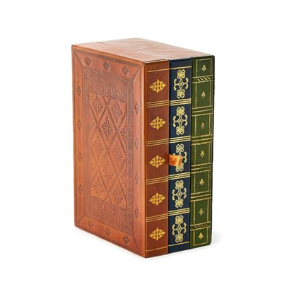 Two's Company Tri-Color Spine Rectangle Book Hinged Keepsake/Storage Box, 3.75-inches Height, Multicolor, Leather