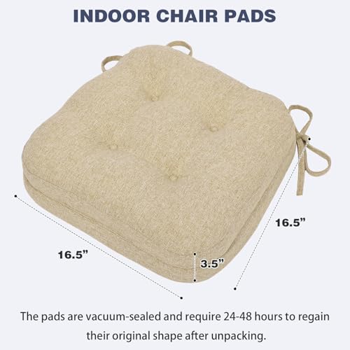 baibu Patented Dining Chair Cushions, 2 Pack, 16.5 x 16.5 x 3.5 in, Beige | Two dual-layer memory foam cushions with silicone non-slip bases, secure ties and removable machine-washable covers. - color: Beige, size: 2 Count (Pack of 1)